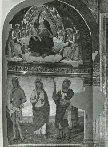 Anonimo — Arrone (TR), Chiesa di S. Maria Assunta, Affresco dello Spagna - raff. Maestà e Santi — insieme